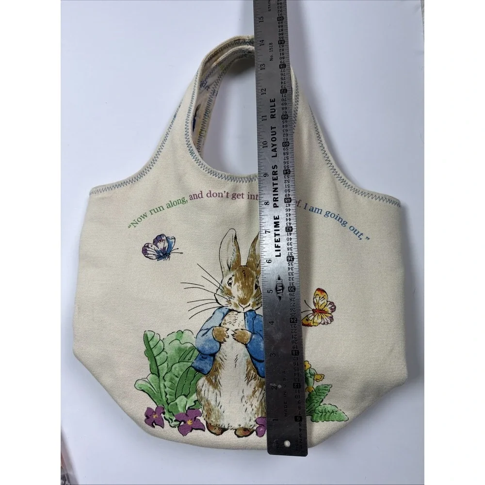 Beatrix Potter Peter Rabbit Lined Canvas Tote Bunny Pom Pom Tail‎ Small Handbag